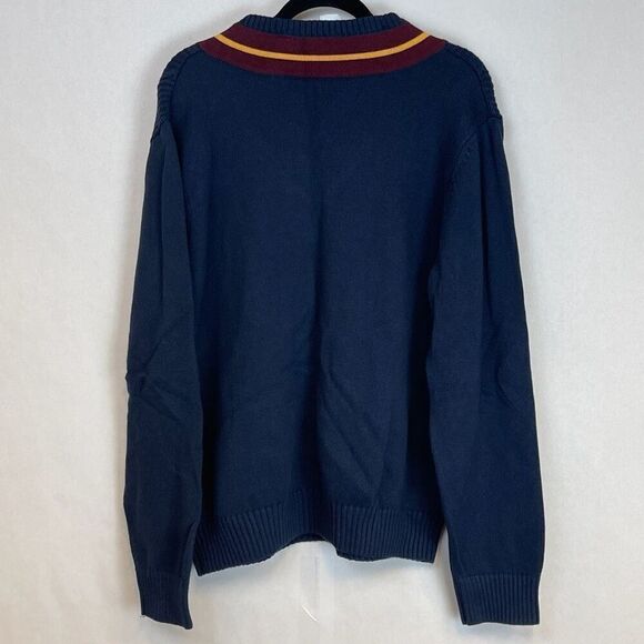 Vintage IZOD Sweater Men's XL Blue Chunky Cable Knit Wool Blend V Neck Pullover - Picture 9 of 12